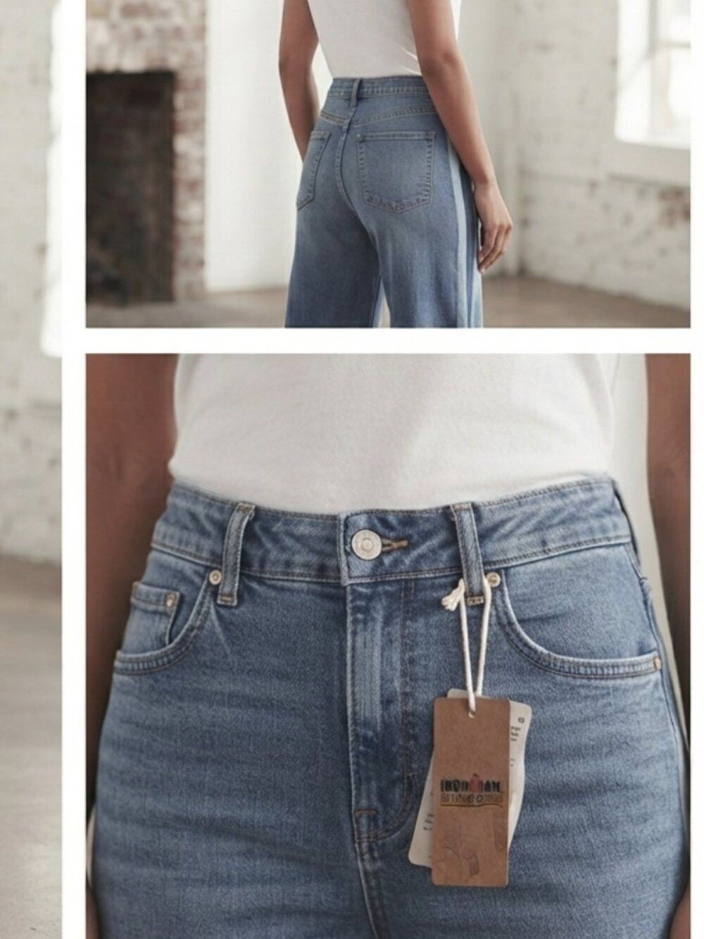 Hippie Girl NWT High Rise Wide Leg Jeans Medium Wash Side Stripe Size 10 - Picture 12 of 13
